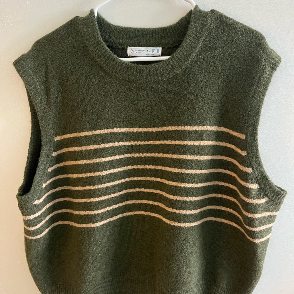 Olive Green Striped Sweater Vest